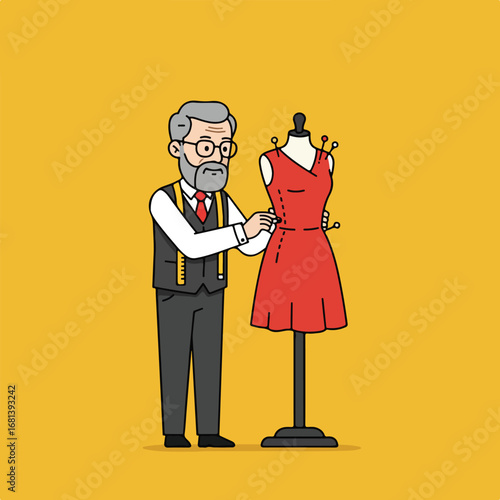 Tailor Adjusting Dress on Mannequin in Workshop