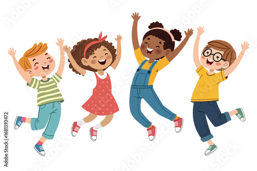 Joyful Kids Jumping Together Illustration