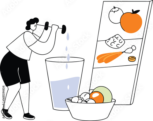 Woman drinking protein shake after workout while preparing healthy meal plan