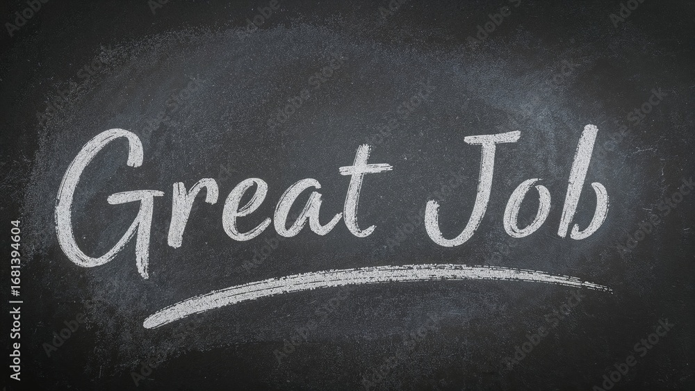 Obraz premium Chalk-drawn phrase 'Great Job' encircled on a dark slate surface