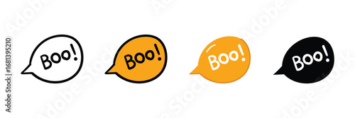 Set of Hand drawn Boo text in speech bubble element icon in outline, filled, solid and flat style.vector illustration design