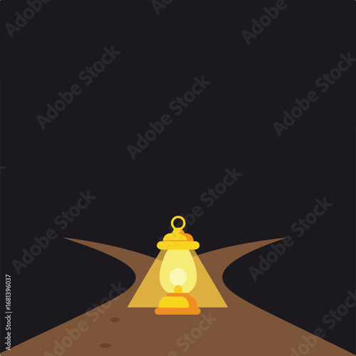 Lantern illuminating crossroads in the darkness