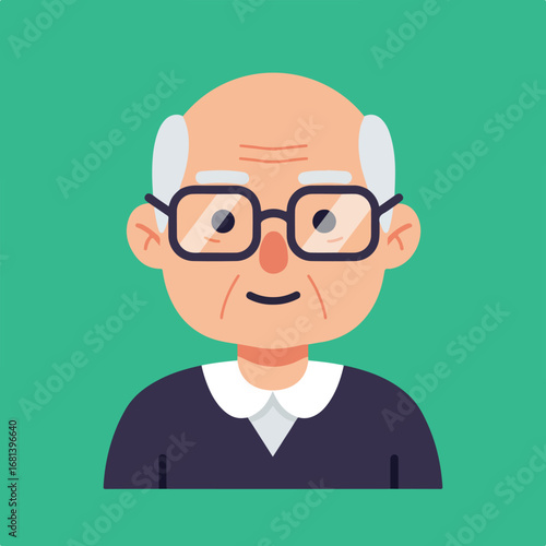 Older Person Portrait Illustration on Plain Background, Showing Head and Shoulders