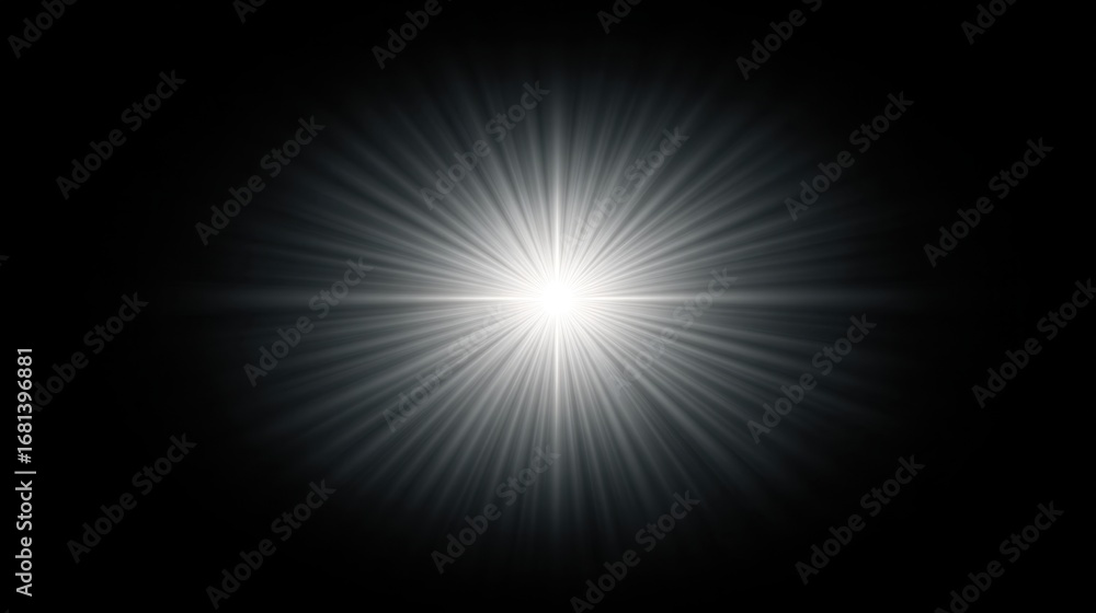 Obraz premium Bright glowing starburst effect with radiant beams on a dark background creating a dramatic and mystical atmosphere for various creative projects