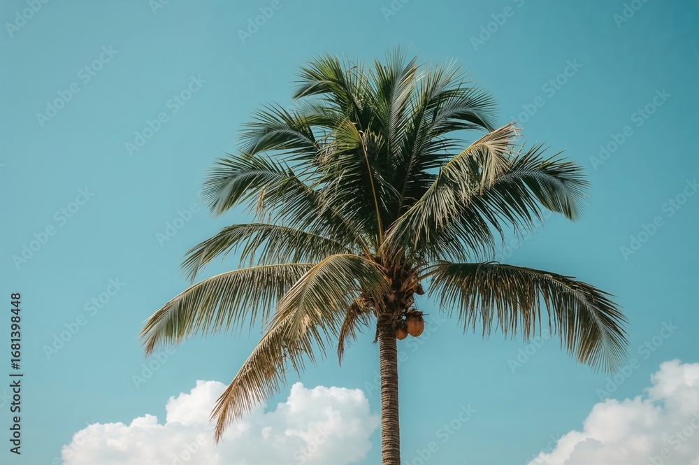 Obraz premium Coconut trees in a coastal city have a san