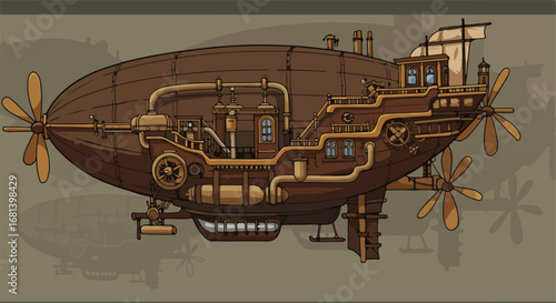Steampunk Airship Sailing in the Sky