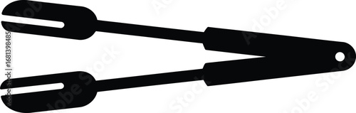 Black salad tongs with forked ends isolated on white background