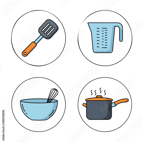 Cooking tools collection for recipe preparation in kitchen studio