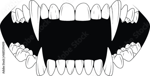 Vampire teeth drawing vector halloween scary mouth open fangs vector