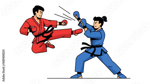 Martial Arts Combat: Illustrative depiction of martial artists engaged in a dynamic confrontation, showcasing the precision and artistry of their techniques.