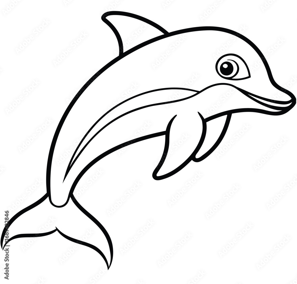 Naklejka premium Playful cartoon dolphin with deep outline illustration