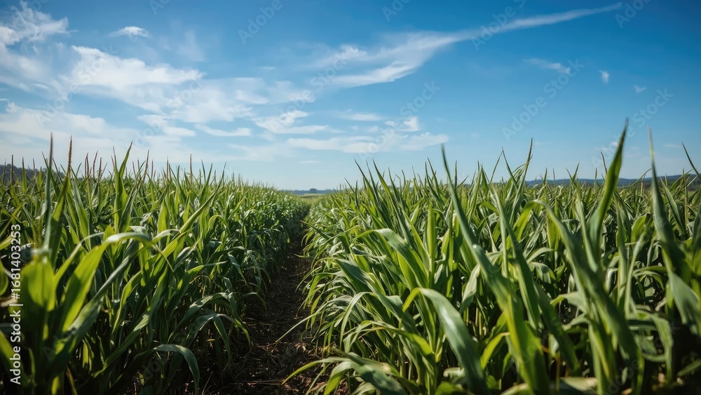 Obraz premium Unpicked fresh organic corn in an agricultural setting - nature, greenery, farming land, health, leaves, seasonal growth