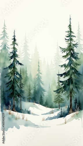 Majestic winter wonderland, serene snowcovered forest painting in exquisite detail