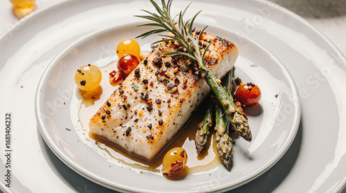 Gourmet Grilled Fish Fillet with Asparagus and Tomatoes