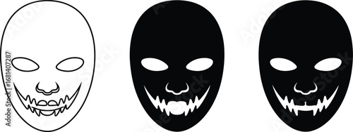 Three scary masks in black and white for halloween concept