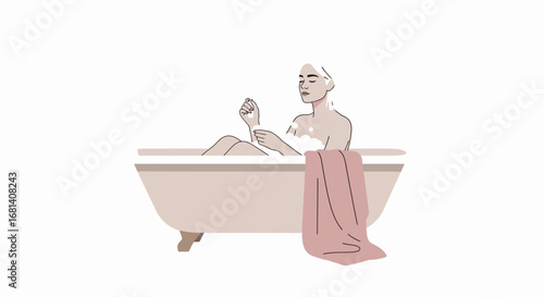Elegant Woman Relaxing in Bathtub with Soft Towels and Calm Atmosphere, Spa and Self-Care Concept, Wellness and Beauty Routine for Spa, Wellness, and Beauty Industry Marketing