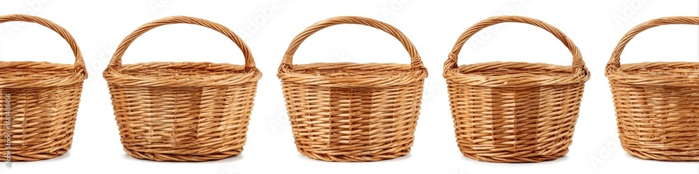 Obraz premium Five light brown woven baskets with handles