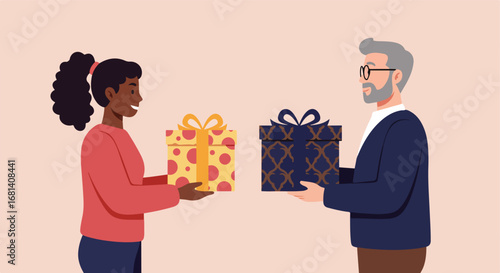 People Giving Presents In Studio