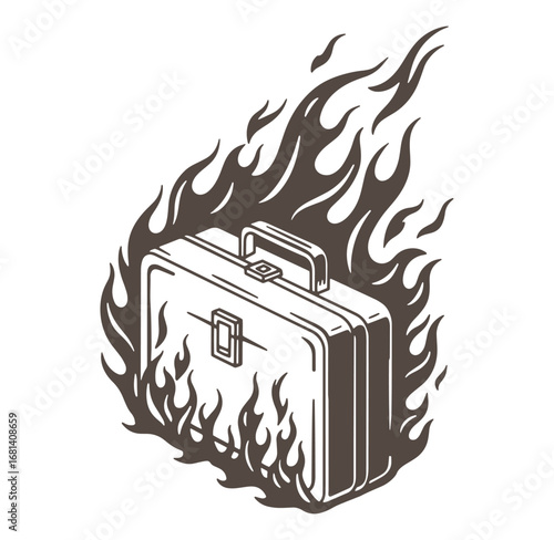 A burning briefcase illustration depicting business problems financial distress or overwork