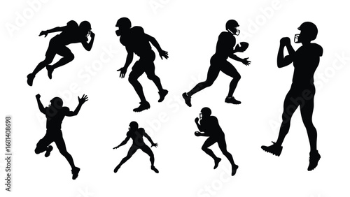 American Football Players in Action Silhouettes Against White Background Representing Game.