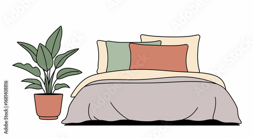 Modern Minimalist Bedroom Decor with Lush Green Plant in Cozy Interior Setting for Home Design and Lifestyle Lifestyle Inspiration
