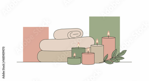 Relaxing Spa and Wellness Setting with Soft Candlelight and Plush Towels, Creating a Calm and Cozy Atmosphere for Self-Care, Meditation, and Relaxation, Ideal for Health, Beauty, and Spa Industry