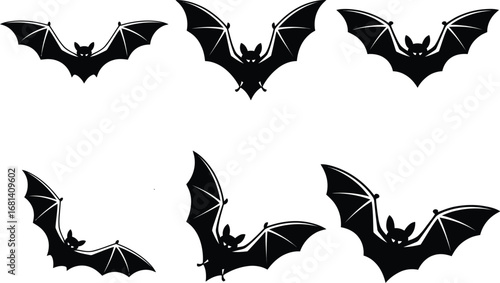 Three black bat silhouettes flying art