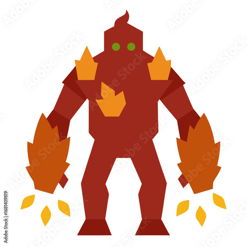 Geometric fire elemental creature with glowing eyes and flames