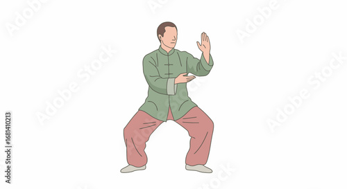 Traditional Chinese Martial Arts Practitioner Performing Tai Chi in a Calm and Focused Posture, Demonstrating Meditation, Inner Peace, and Wellness, Ideal for Health, Fitness, and Cultural Education