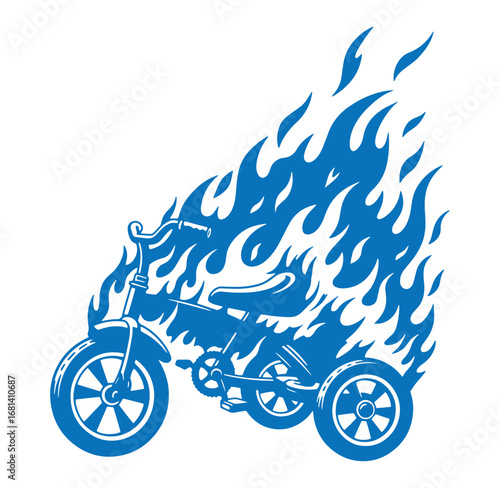 Blue flaming tricycle vector illustration on a white background conceptual design for speed
