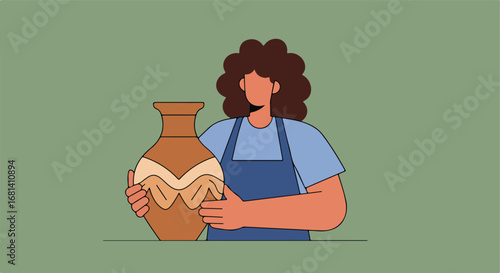 Woman Holds Clay Pot in Workshop