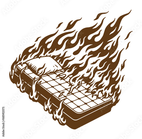 Burning bed illustration symbolizing destruction insomnia stress or a destructive situation