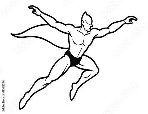 Dynamic superhero in flight action silhouette with vibrant colors