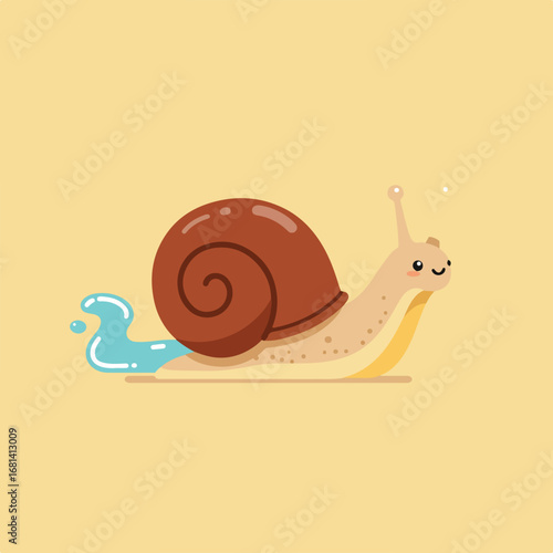 Snail Slithering Leaving Trail on Beige Background - Vector Illustration