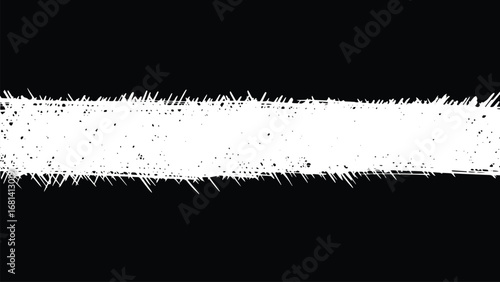 Vector design with a single thick horizontal white brush stroke across a black background, resembling a rough paint stripe or grunge divider.