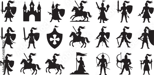 Medieval Knights and Castle Silhouettes Collection warrior soldier