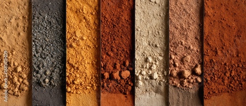 Colorful natural pigments arranged in neat lines