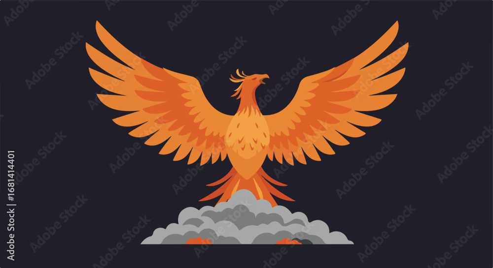 Obraz premium Phoenix Rising From Ashes in a Dark Space