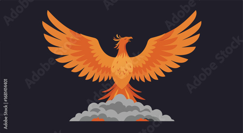 Phoenix Rising From Ashes in a Dark Space