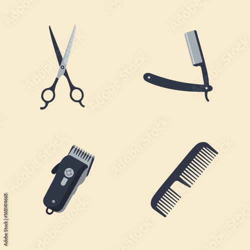 Hairdressing Tools Arranged on Light Beige Background