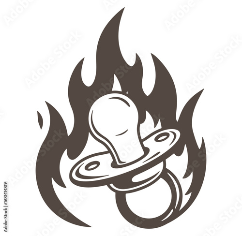 Fiery pacifier illustration depicting anger frustration and rejection in a graphic design style