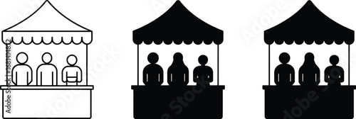 People at market stall icons representing commerce and trade