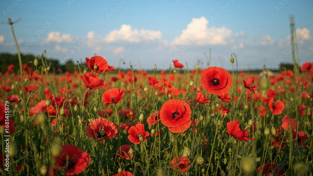 Obraz premium Lively meadow filled with red blooms