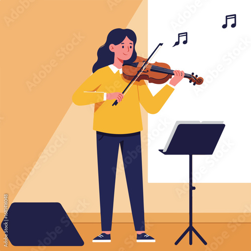 Woman playing violin, onstage