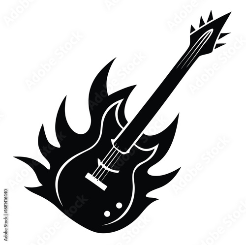 Dynamic rock guitar with fiery flames illustration