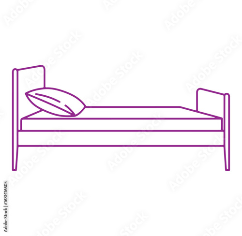 Simple purple outline illustration of a bed with a pillow against a white background