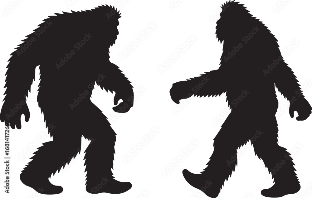 Fototapeta premium Bigfoot walking silhouette vector set