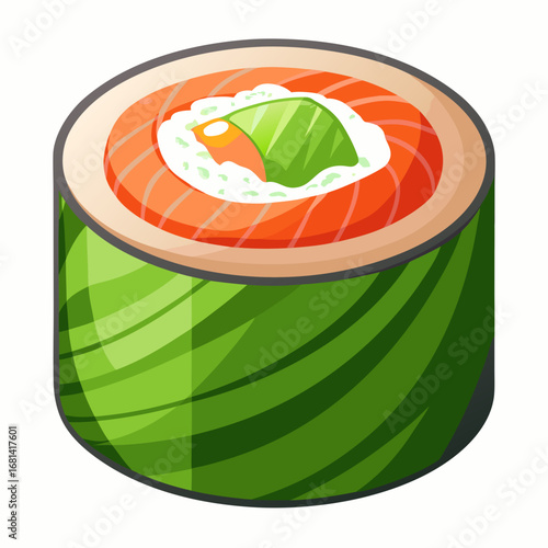 Delicious salmon avocado sushi roll with green nori