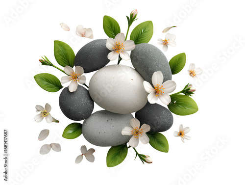 Zen Spa Stones and Flowers Arrangement rocks pebbles isolated on a transparent background