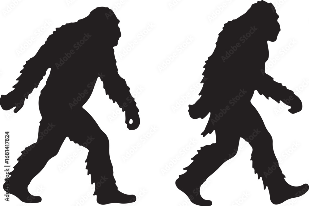 Fototapeta premium Bigfoot walking silhouette vector set